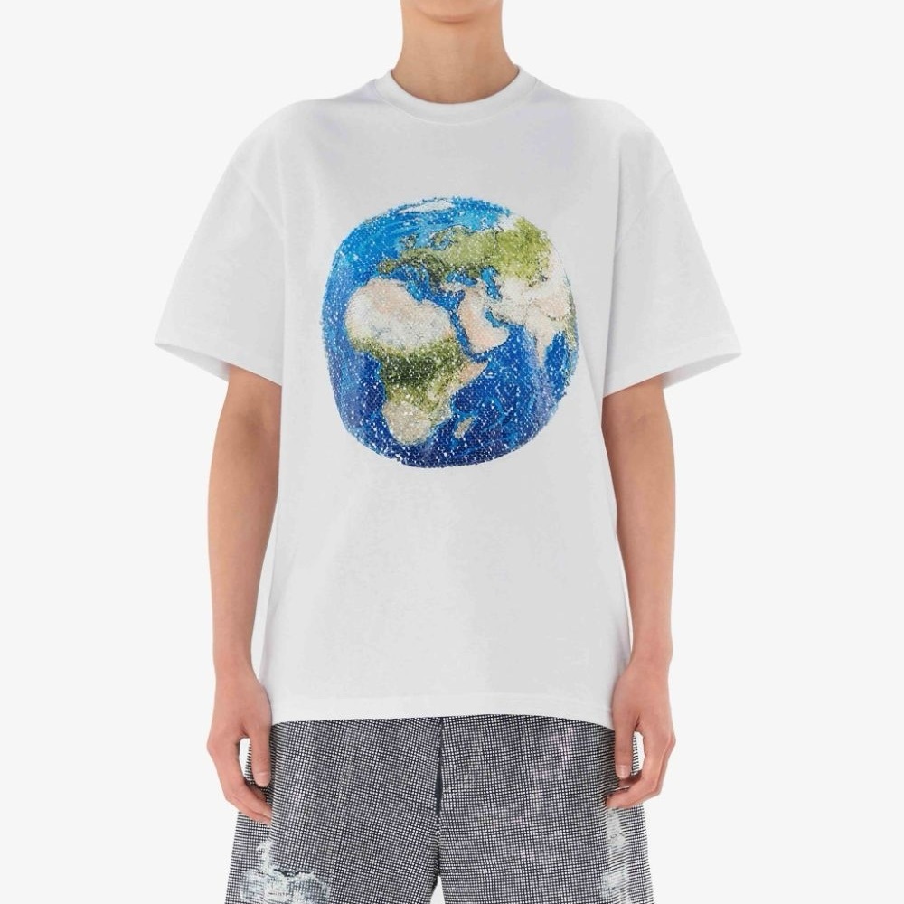 JW Anderson Classic Fit Sequin Globe Organic Cotton T-shirt World Sequin Medium